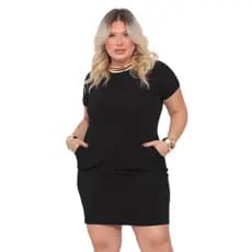 Vestido Plus Size Malha Manga Curta Com Bolso Não Fica Transparente