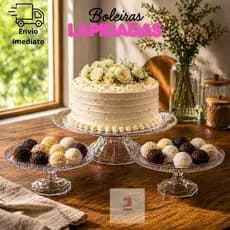 Conjunto com 3 Boleiras Lapidadas em Acrílico Transparente Cristal Para Decoração Festas