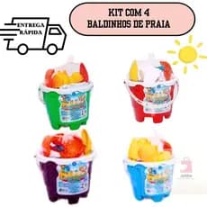 Kit com 4 Baldinhos de Praia com Acessórios Brinquedo Menina Menino Plástico Resistente