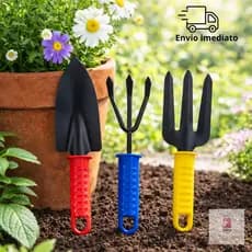Kit Para Jardim 3 Peças Pá Rastelo Garfo Ferramentas Para Plantas e Flores