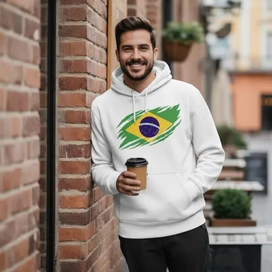 Blusa moletom canguru fechado Brasil copa com capuz flanelado masculino feminino