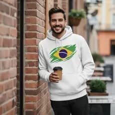 Blusa moletom canguru fechado Brasil copa com capuz flanelado masculino feminino
