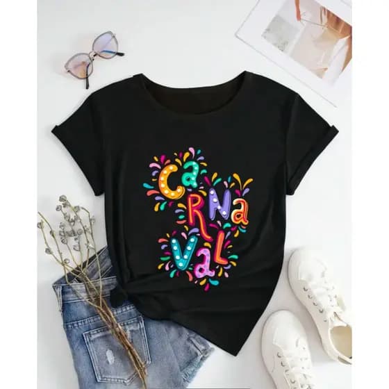 Blusa Carnaval Feminina Masculina Estampa Carnaval Colorida e Alegre