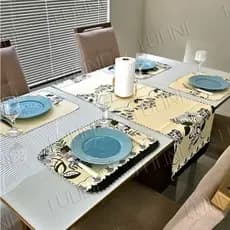 Kit Jogo Americano e Caminho Mesa 5 Peças Tecido Lavável Casa Decoração Sala Jantar Cozinha