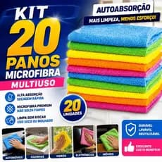 Kit 20 Panos Microfibra Limpeza Multiuso Alta Absorção