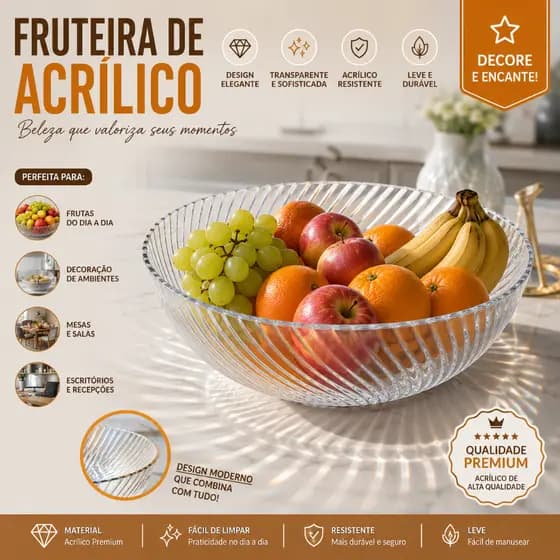 Travessa Quadrada Fruteira Transparente Decorada Saladas Sobremesas Centro de Mesa Tigela