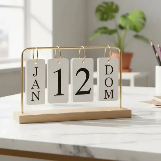 Calendário de Mesa Decorativo com Plaquinhas Preto/Dourado Permanente Escritório