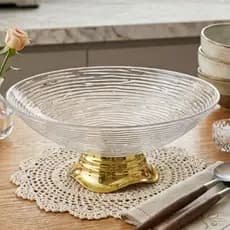 Fruteira/Saladeira de Acrílico Premium – Design Elegante com Acabamento Dourado