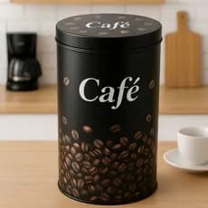Lata Café Potes Organizadores Moderno Tampa  Preto Cozinha Decorativa Cantinho do Café 500gr