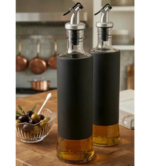 Kit 1 ou 2  Galheteiros  Porta Azeite Óleo Vinagre 500 ML Bico Dosador Aço Inox Vidro