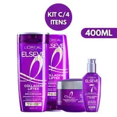 Kit Elseve C/4 Itens [Sh 400mL + Cond 400mL + Leave-In 100mL + Máscara 300g] Collagen Lifter