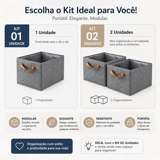 kit 1 unidades e 2 unidades Caixa Organizadora Dobrável 46x28x20cm Multiuso Cinza Para Roupas E Brinquedos