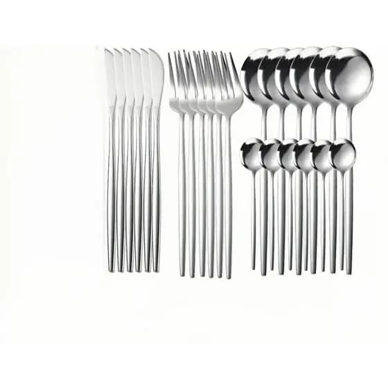 Conjunto De Talheres De Aço Luxo Inoxidável 24pcs Faqueiros Cor Prata