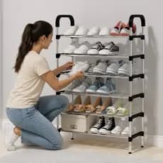 Sapateira Portátil Rack Organizador Calçados 6 Andares – Preto