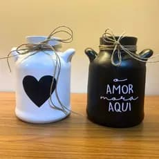Kit 2 Leiteira Cerâmica Porta Talher Fios de Rami Decoração Casa Cozinha