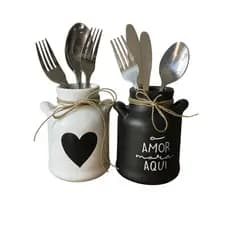 Kit 2 Porta Talheres Utensilios Objeto Ceramica Organizador Cozinha