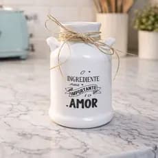 Leiteria Ceramica Porta Talher Branco Frase Decoração Casa Cozinha