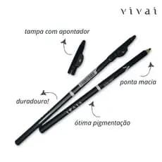 Lápis de Olho Preto Vivai Macio Alta Pigmentação Com Apontador Longa Duração