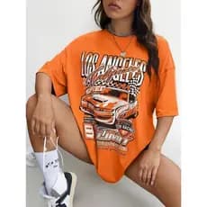 Coolane Camiseta Larga com Caimento de Ombros com Estampa de Letras e Carro
