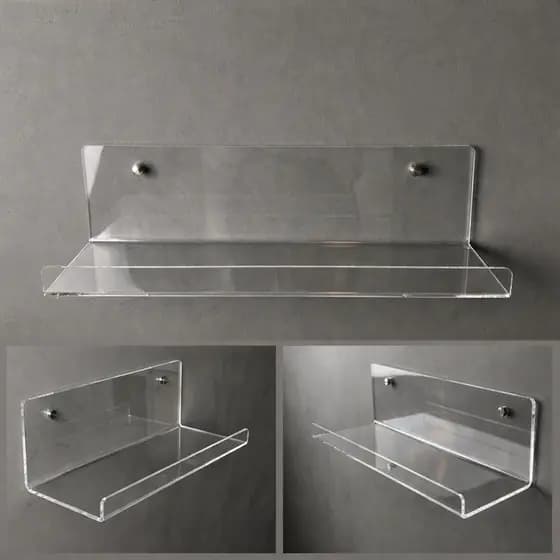 Prateleira Acrílica 38x10 cm Transparente Com 2 Furos Organizadora Decorativa 3mm