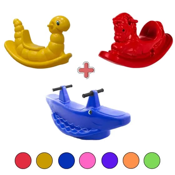 Kit Gangorras Infantil Animais Cavalinho Minhoca Jacaré Coloridas Brinquedo