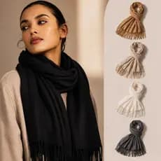 Cachecol Feminino Multicolor Liso Com Franjas Tamanho Padrão Para Inverno Frio Elegante