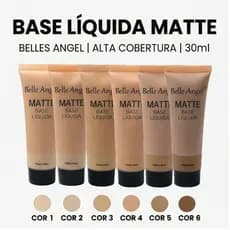 Base Matte Líquida Belle Angel 6 Cores Custo-Benefício Cobertura Natural Make
