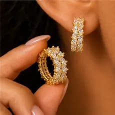 Brinco Feminino Argola Cravejada Com Zircônia Navete Em Cobre Dourado E Prateado Para Festas