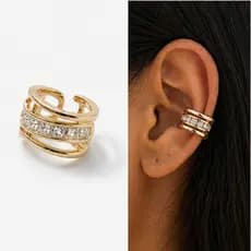 Piercing Fake Argola Dourado Sem Furo Ear Cuff Feminino Zirconia Pressao Confortavel Antialergico Luxo
