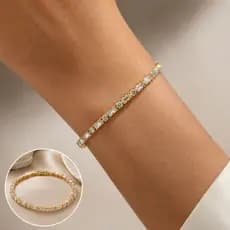 Pulseira Feminina Riviera Dourada Cobre Banhado A Ouro Zircônia Valoriza As Mãos Elegante E Delicada Para Festa
