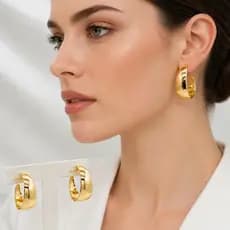 Brinco Feminino Argola Abaulada Larga Dourado Ou Prateado Em Aço Inoxidável
