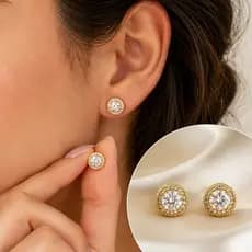 Brinco Feminino Dourado Com Zirconia Em Cobre Banhado A Ouro Fica Lindo Nas Fotos Pequeno Com Aro Cravejado