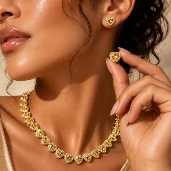 Conjunto Feminino Colar E Brincos Dourado Cobre Banhado A Ouro Zircônia Perfeito Para Encontros E Festas