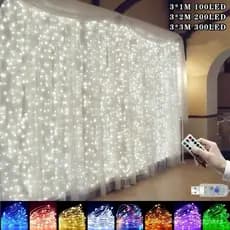 Cortina de luzes romântica de 3M x 3M com 300 LEDs para Natal, casamento e eventos ao ar livre.