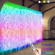 Lâmpada de corda com 300 LEDs, 8 modos, controle remoto, à prova d'água IP64, usada para casamentos, cortinas e decoraçã