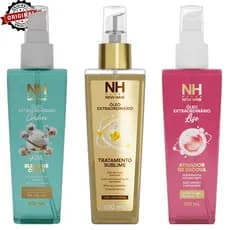 Kit Óleo Extraordinário Para Cabelos Lisos e Cacheados NEW HAIR Proteção Térmica e Brilho
