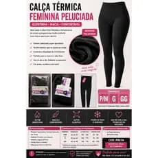 Calça Térmica Feminina Peluciada Inverno Legging Quentinha Preta P/M/G/GG Com Pe