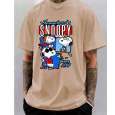 Camiseta Snopy Masculina Slim Casual 100% Algodão Premium