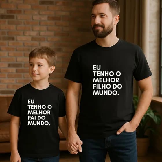 Kit Camiseta Preta Pai e Filho - Presente Dia dos Pais | Look Tal Pai Tal Filho Casual