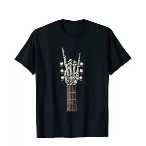Camiseta Masculina Estampa Giutarra Mão Esqueleto Musical Rock Casual