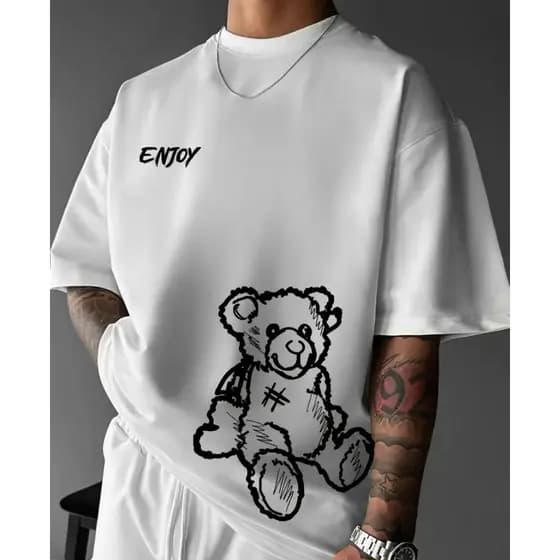 Camiseta Street Urso Enjoy Estiloso Casual Camisa Malha Premium 100% Algodão Lançamento