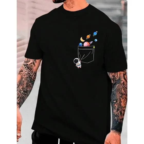Camiseta Masculina 100% Algodão Estampa Astronauta Criativa e Divertida | Moda Casual Estilo Jovem