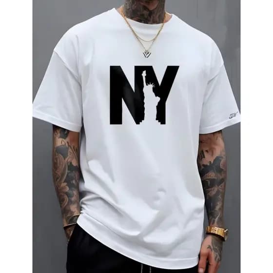 Camiseta Masculina NY LIBERTY Streetwear 100% Algodão Casual
