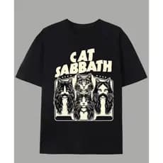 Camiseta Estampada Gato Rock Divertida Moda Streetwear Unissex Estilo Banda Vintage