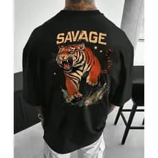 Camiseta Masculina Estampa Tigre Savege Streetwear Casual Algodão