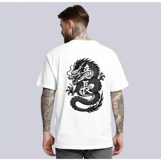 Camiseta Masculina estampa Dragão Estilo Oriental Costas Streetwear Moderno