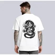 Camiseta Masculina estampa Dragão Estilo Oriental Costas Streetwear Moderno