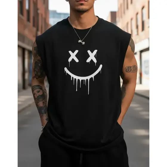 Regata Masculina Estampa Streetewar Smile Dripping Academia Treino Verão