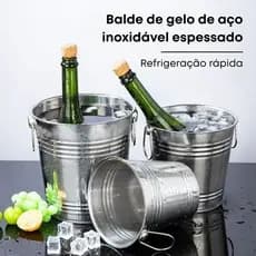 Kit 3 Baldes de Gelo Aço Inoxidável Refrigeração Rápida Cerveja Champanhe Vinho 1L, 3L e 6L