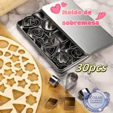 Conjunto de 30 cortadores de biscoitos de aço inoxidável formasvariadas e anéis de mousse